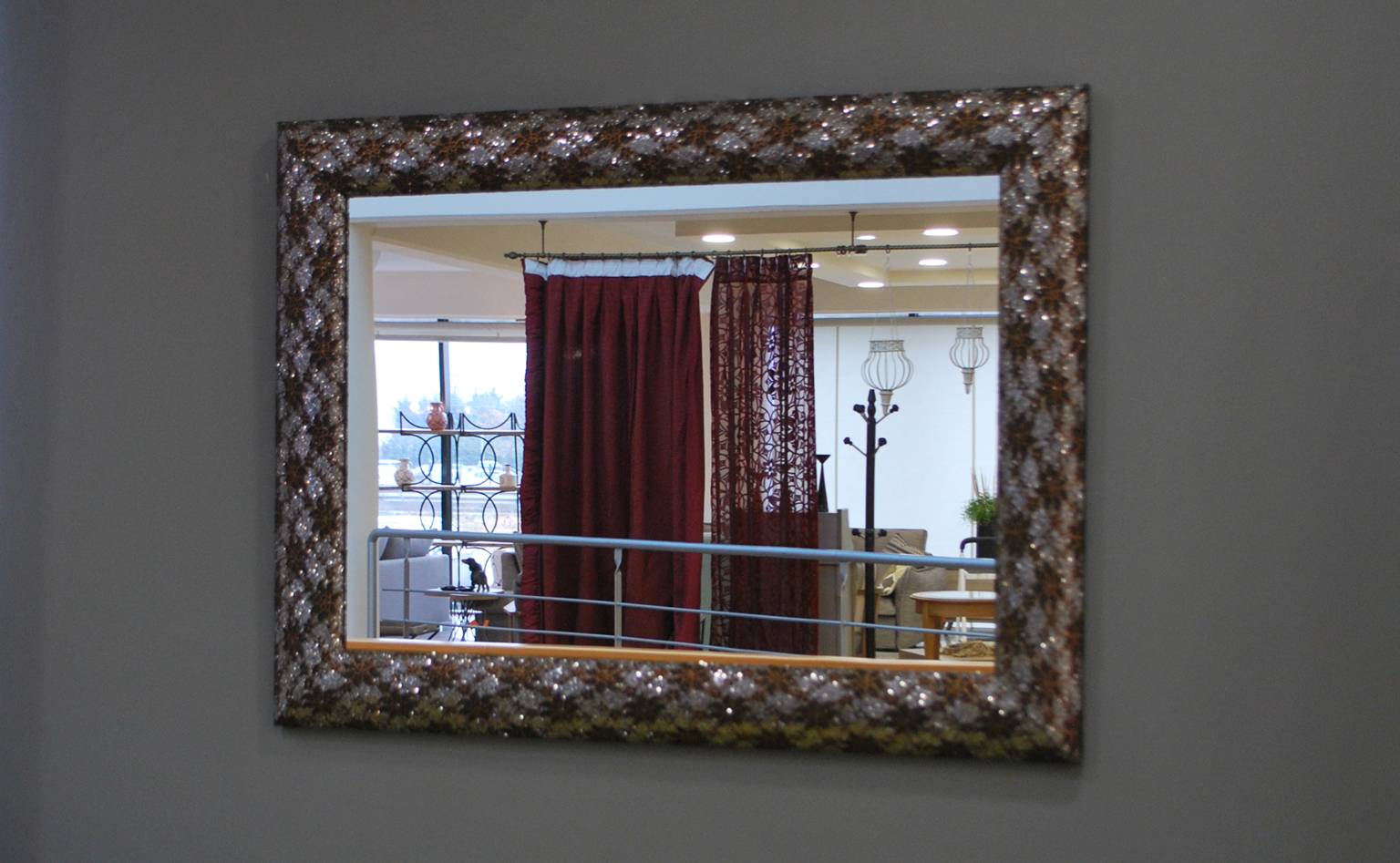 καθρέφτης ασημί μπρονζέ δαντέλα ορθογώνιος